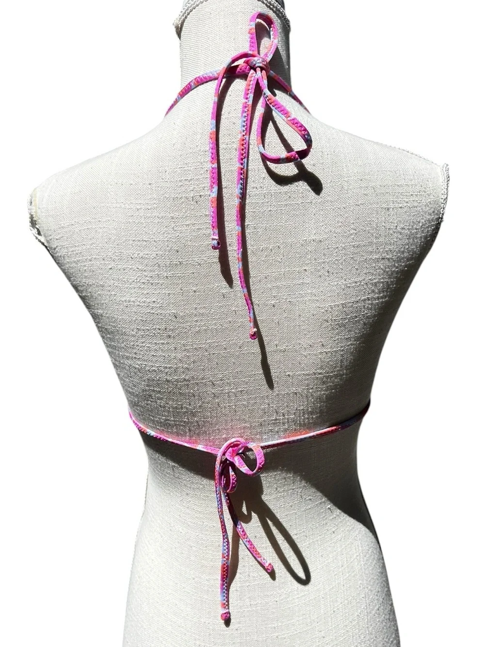 🌻EUC ONEONE Swimwear Pink Geometric Triangle Bikini Top Adjustable Ribbed Small